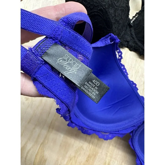 Two! Smart & Sexy Bras 40D Purple Black Lace Underwire Push Up - Picture 2 of 9